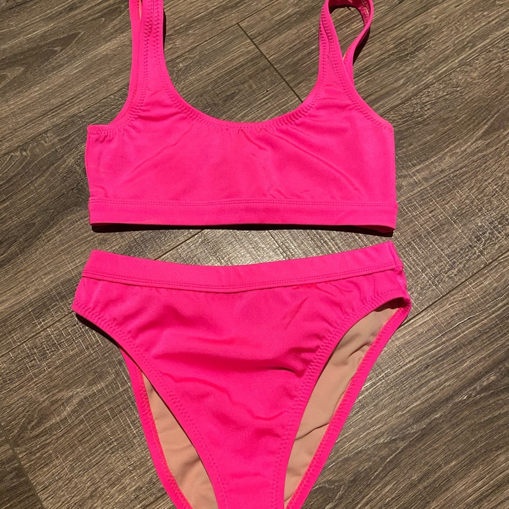 Neon pink high waisted bikini